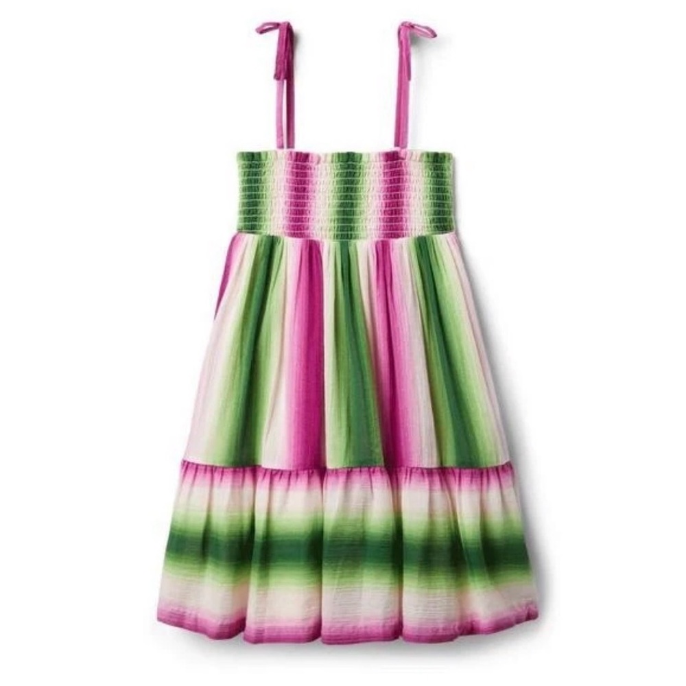 Janie and Jack Baja summer dress, Sz 14, with gradient stripe print and ruching.